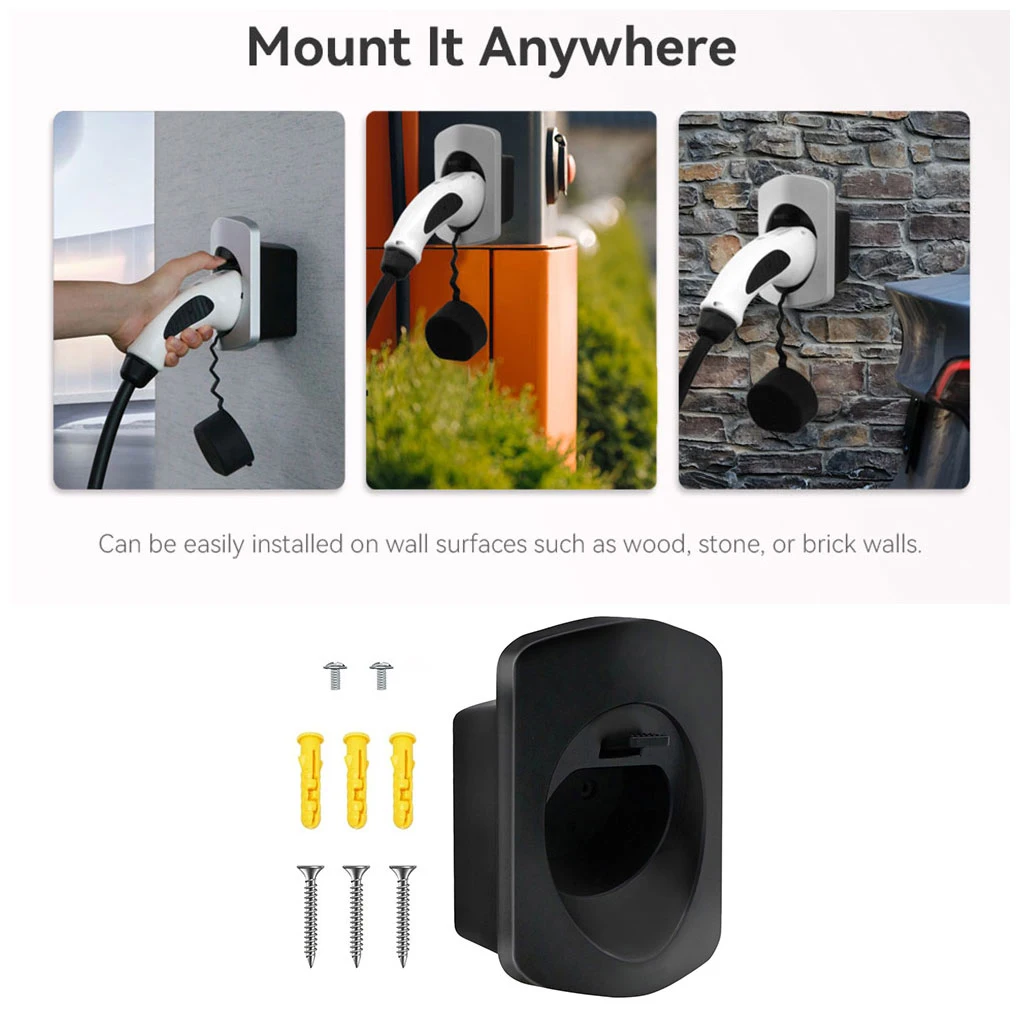 Soporte de cargador de montaje en pared ABS para conector tipo 2, enchufe de protección adicional, Wallbox, soporte de Cable de carga de coche eléctrico