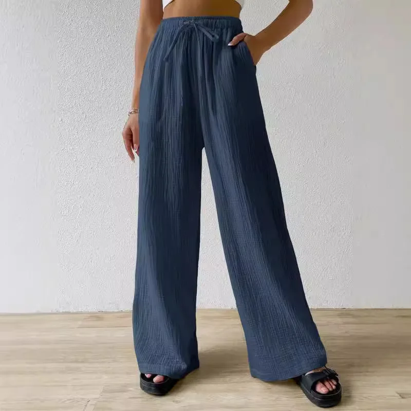 Plus Size Europa en de Verenigde Staten Mode Effen Kleur Casual Veelzijdige elastische broek met wijde pijpen