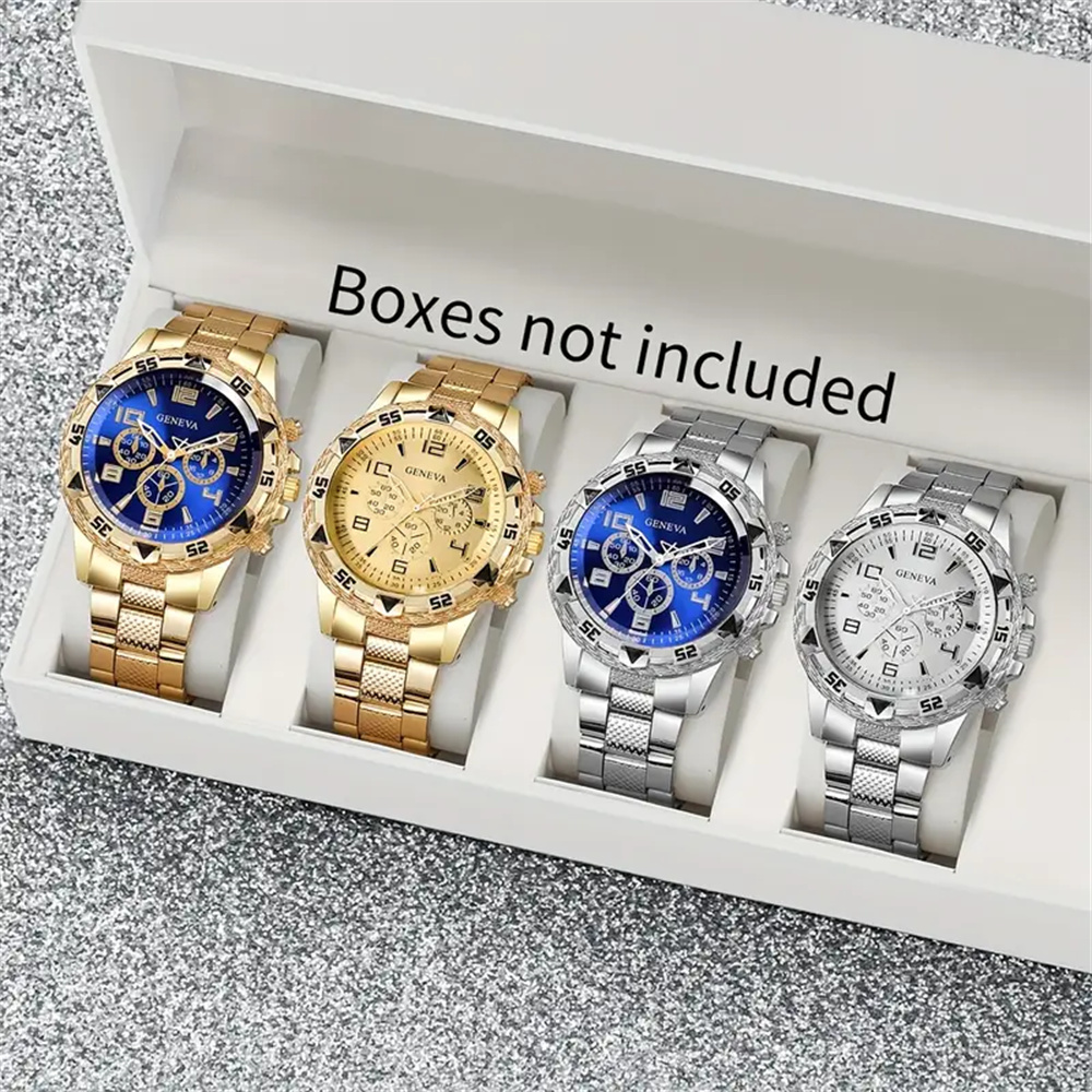 4 stks/set herenhorloges mode Arabische wijzerplaat stalen band quartz horlogeset (zonder doos)