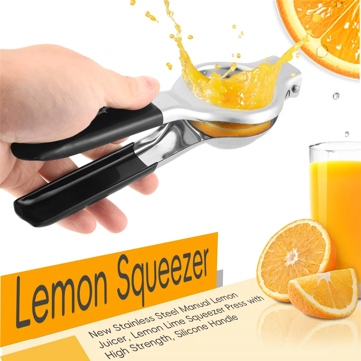 Lemon Squeezer - New Stainless Steel Manual Lemon Juicer, Lemon Squeezer Press with High Strength, Silicone Handle