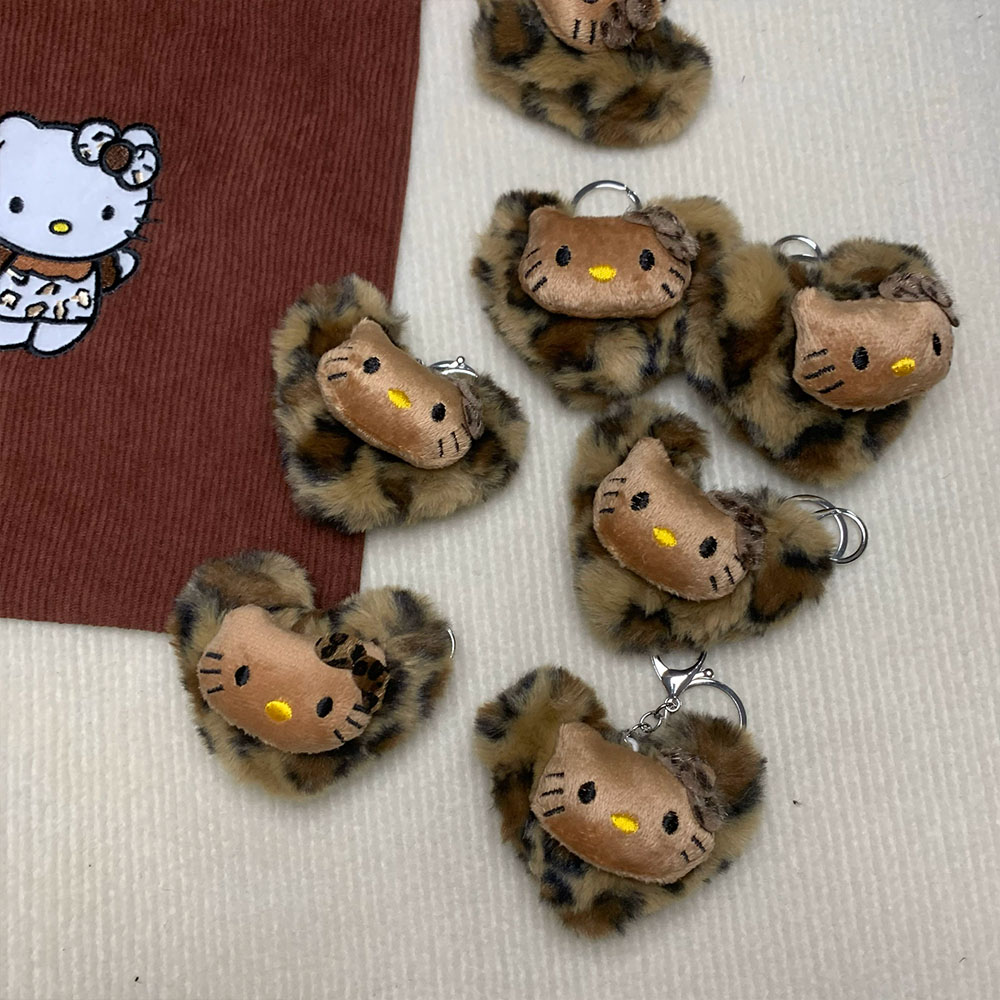 Hellokitty retro leopardo boneca pingente sanrio kawaii anime brinquedo chaveiros dos desenhos animados moda saco acessórios chaveiros presentes de natal