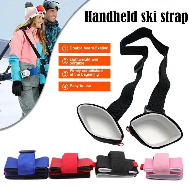Ski Straps Nylon Adjustable Ski Handle Strap Bag Skiing Bag Adjustable Pole Shoulder Hand Carrier Lash Straps Porter Hook Loop
