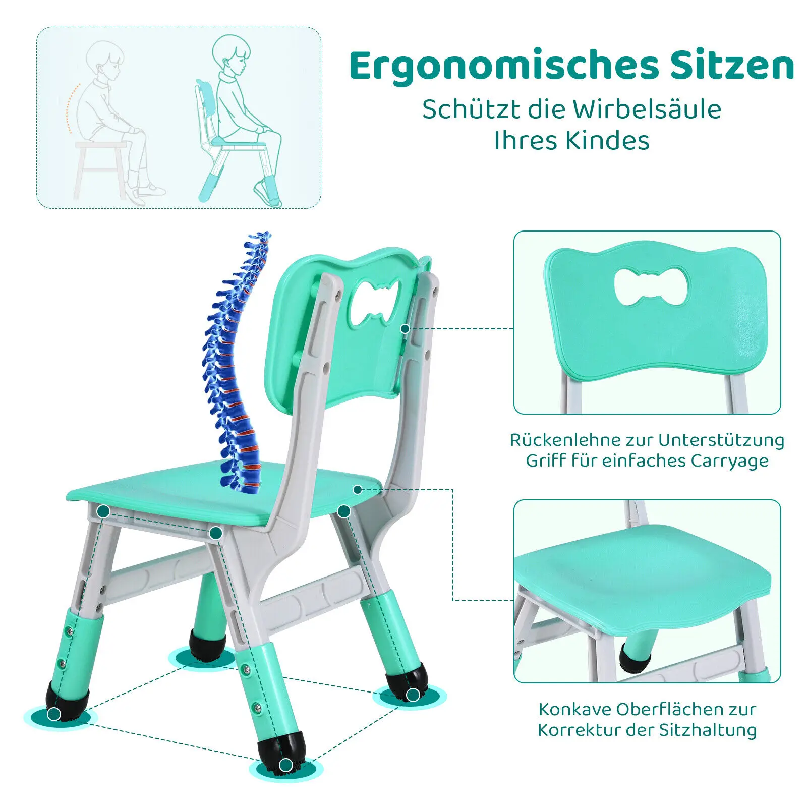 Set tavolo e sedie per bambini, posti a sedere per bambini, mobili di gruppo per bambini, altezza regolabile