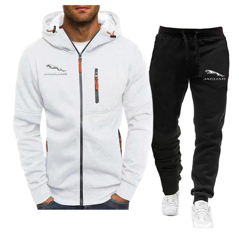 ผู้ชายJaguarโลโก้รถพิมพ์ 2 ชิ้นชุดกีฬาZip Hooded Sweatshirt + กางเกงวิ่งชายเสื้อผ้า 2024 ใหม่Tracksuit