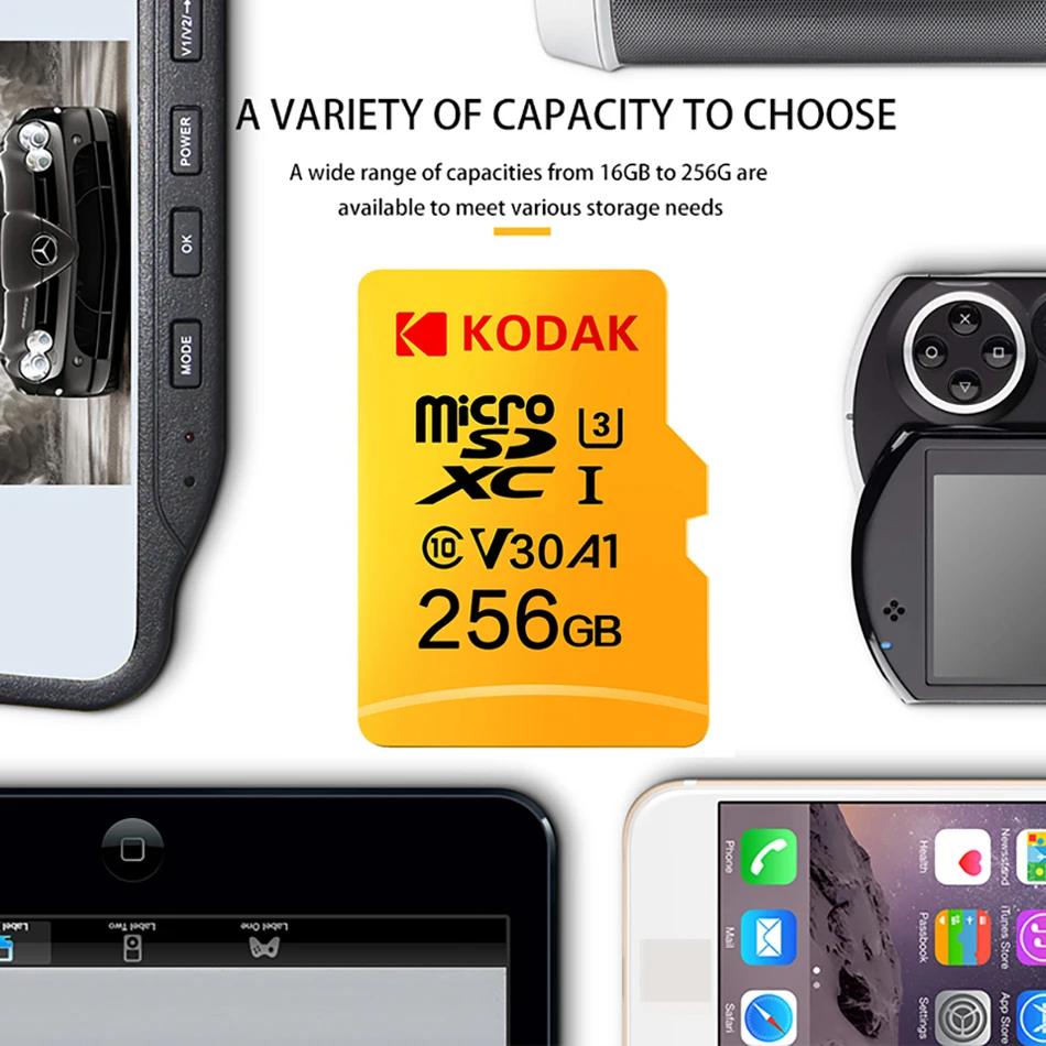 KODAK Micro SD Card Memory Card Class 10 128GB 4K High Speed Cartao De Memoria Flash Memory TF Mecard C10