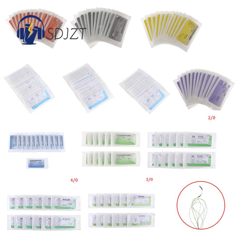 Aguja médica de seda para práctica quirúrgica, Kit de sutura de 75cm, 2/0, 3/0, 4/0, 12 piezas
