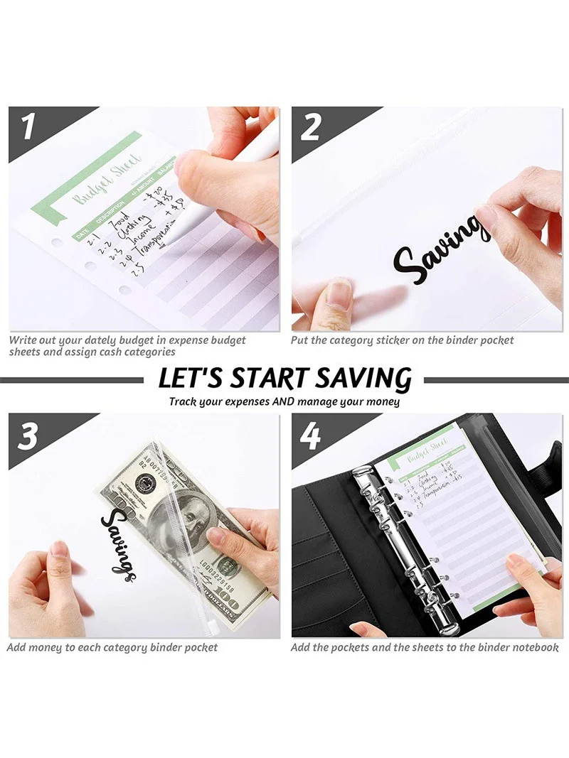 Raccoglitore budget in pelle con buste per contanti Tasche con cerniera Raccoglitore piccolo budget francese per risparmiare denaro Organizzatore pianificatore A6