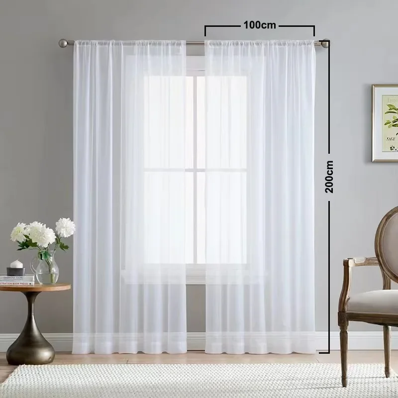 1 peça w100 * 200cm transparente translúcido chiffon branco quarto e sala de estar cortina de janela saliente