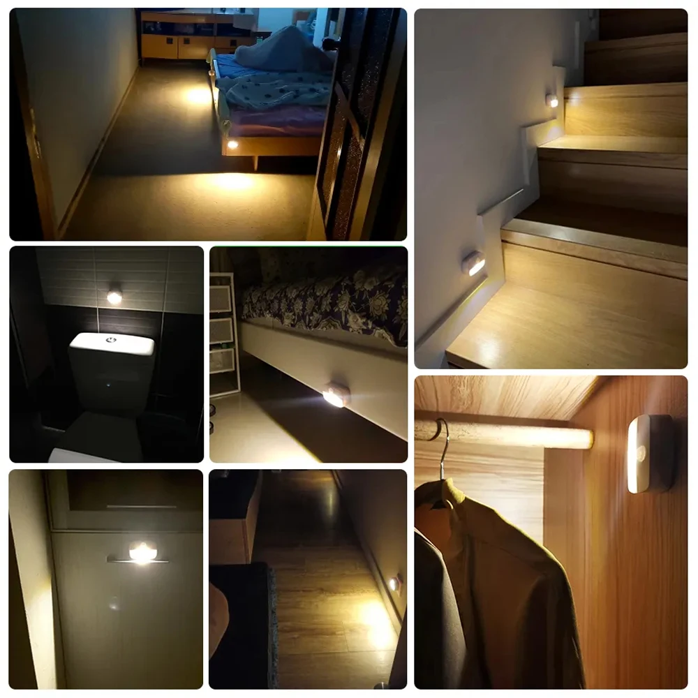 Luz LED nocturna para interiores con Sensor de movimiento, luces con pilas para pasillo, escalera, baño, armario y dormitorio