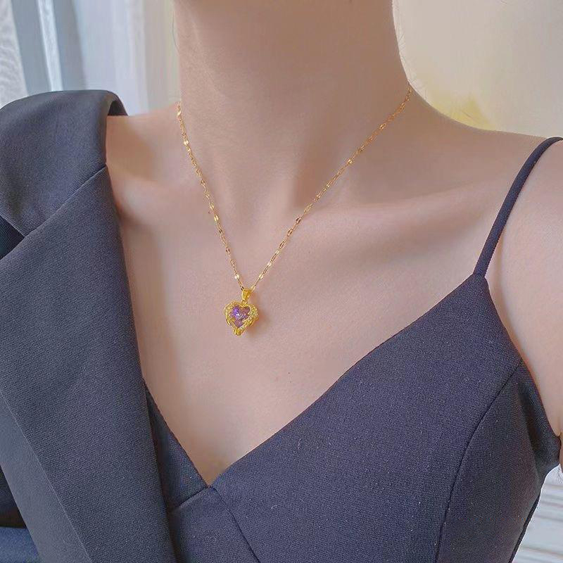 Lichte Luxe Hart Hanger Ketting Vrouwen Mode Temperament Strass Choker Ketting Titanium Stalen Ketting Ketting Sieraden