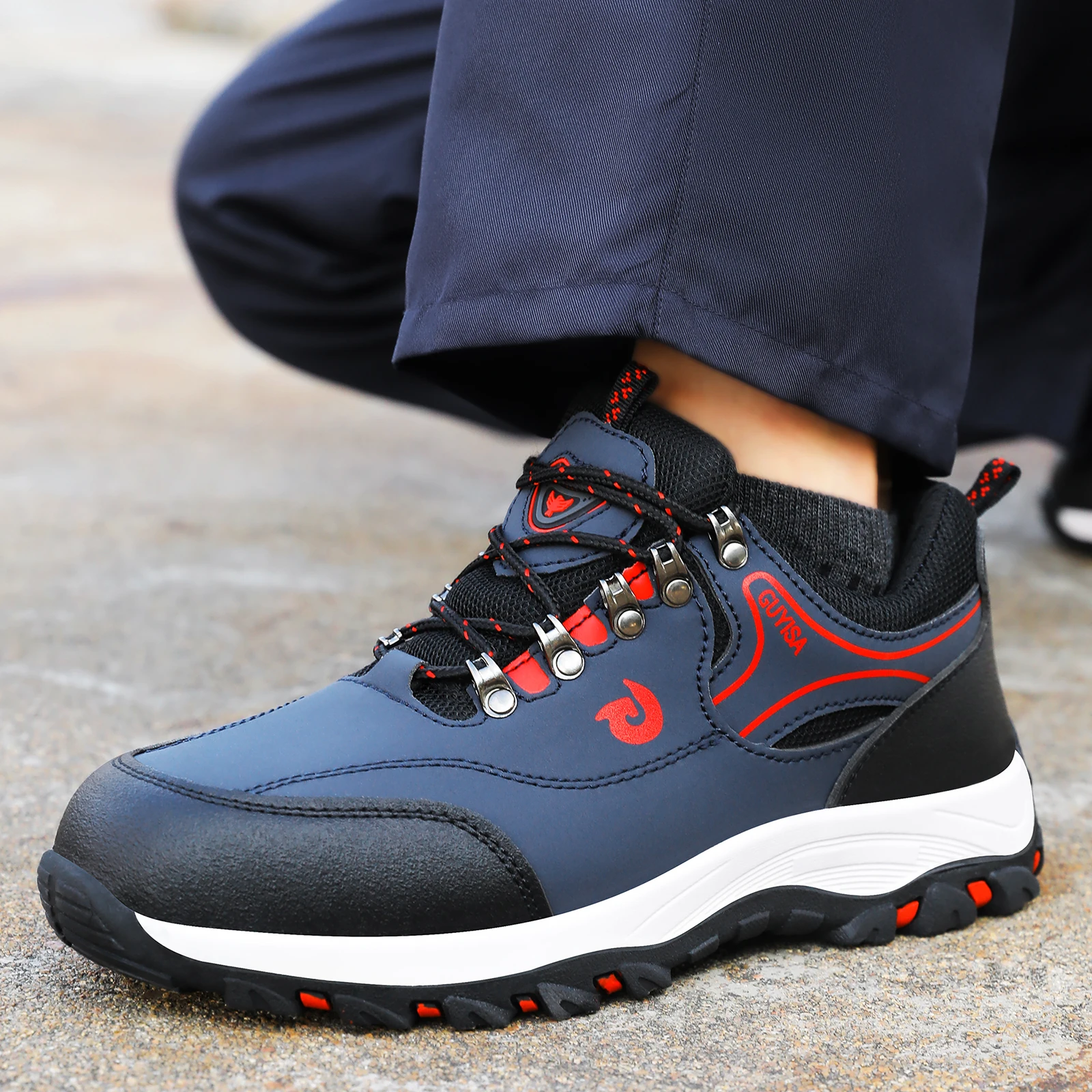 GUYISA Men's Labor Safety Shoes Protective Shoes Anti Smash and Anti Puncture Large Bottom Soft, Comfortable and Durable Style T