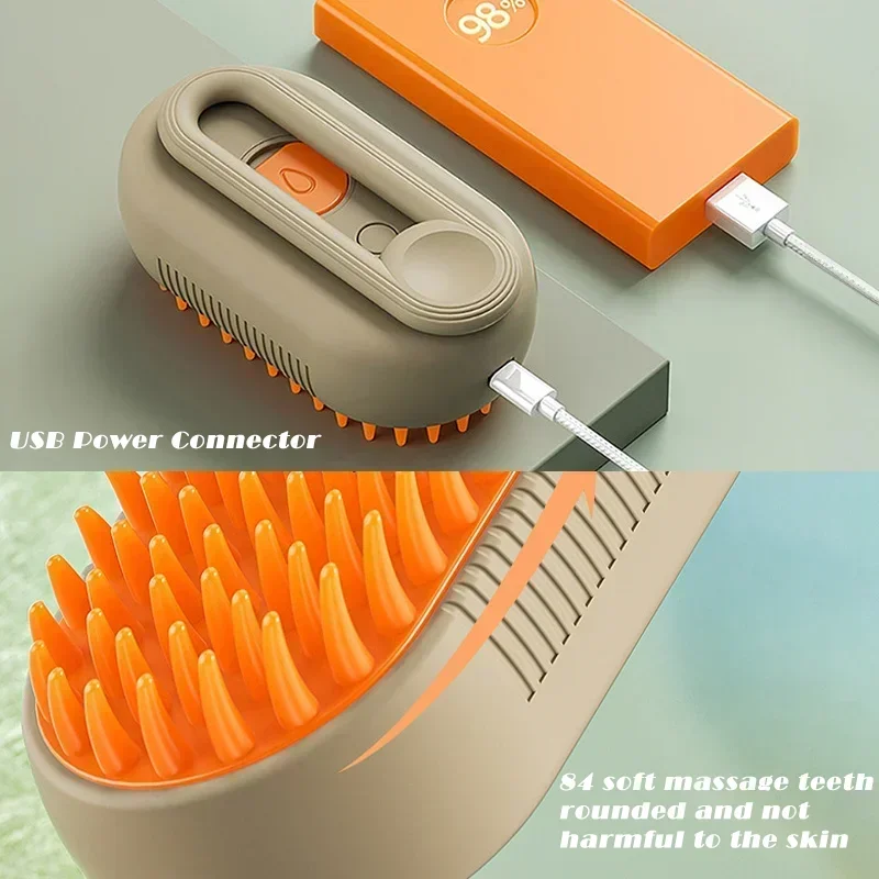 고양이 전기 스프레이 스팀 브러시, USB 충전식 접이식 빗, 애완 동물 털 제거 청소 마사지 빗, 애완 동물 미용 용품, 3in 1 애완 동물 청소 스프레이, 마사지 빗, 애견고양이 빗강아지 빗 미용