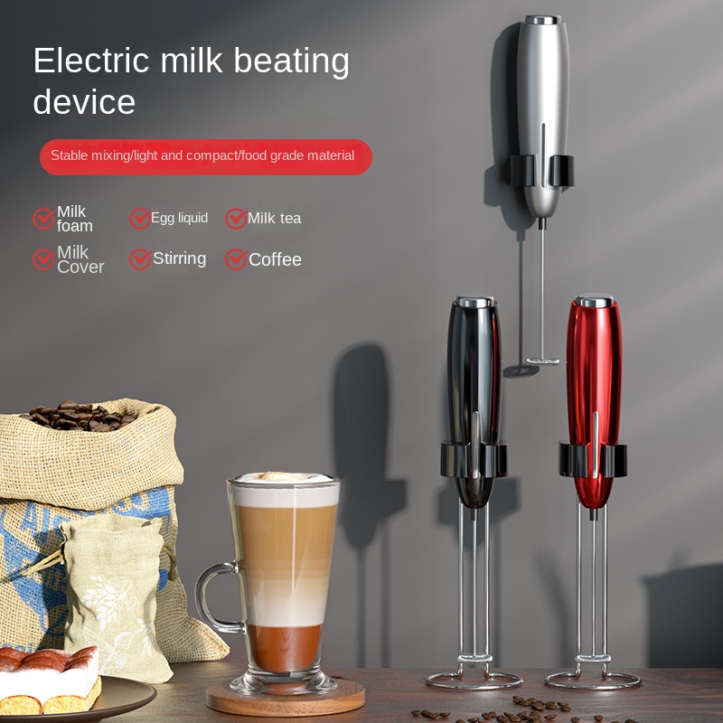 Batedor de leite portátil, poderoso fabricante de espuma elétrico com suporte, alimentado por bateria, liquidificador, misturador de bebidas para café