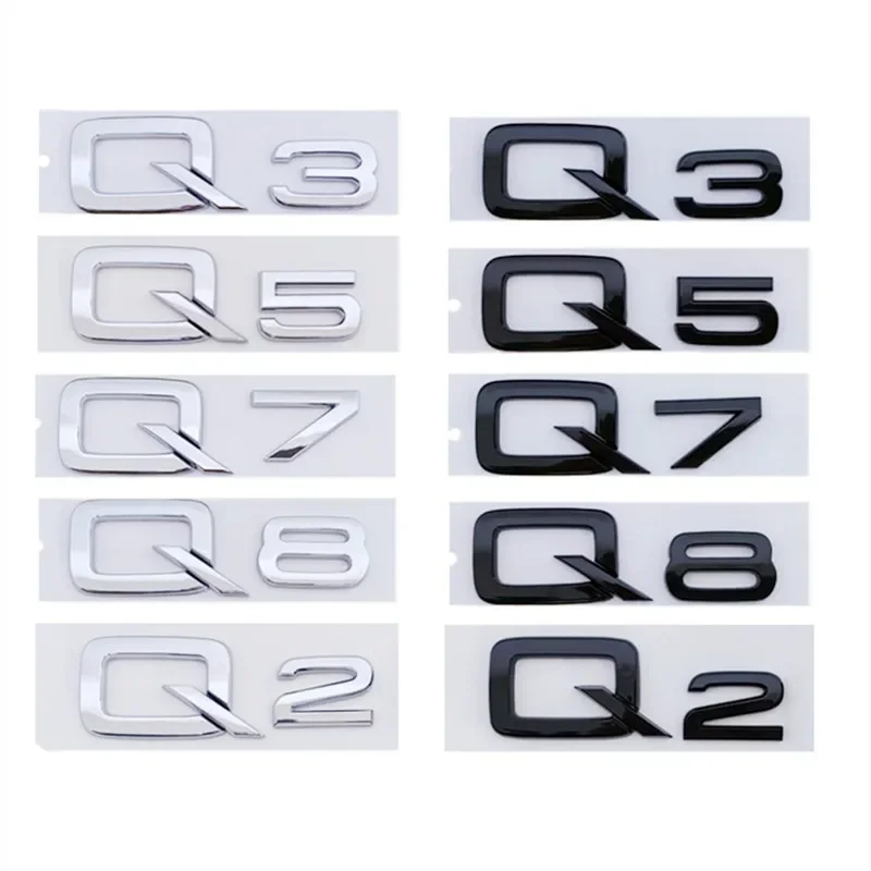 3D ABS Adhesive Chrome Black Car Trunk Number Letters Sticker For Audi Q2 Q3 Q5 Q7 Q8 Logo Emblem Nameplate Badge Accessories