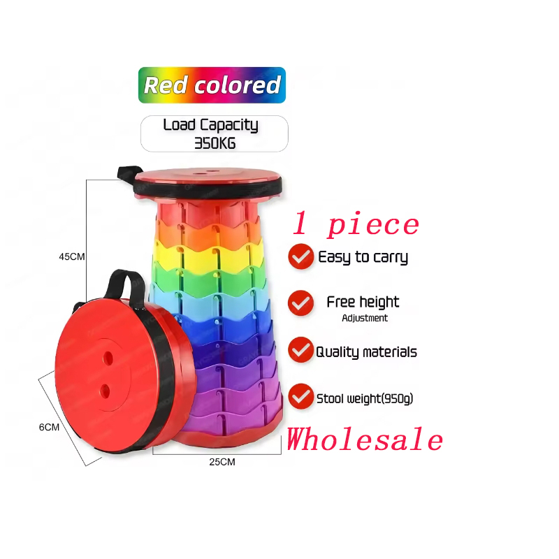 Taburete telescópico plegable, taburete de almacenamiento para viajes al aire libre, taburete plegable de plástico ajustable para pesca, taburete telescópico de arcoíris