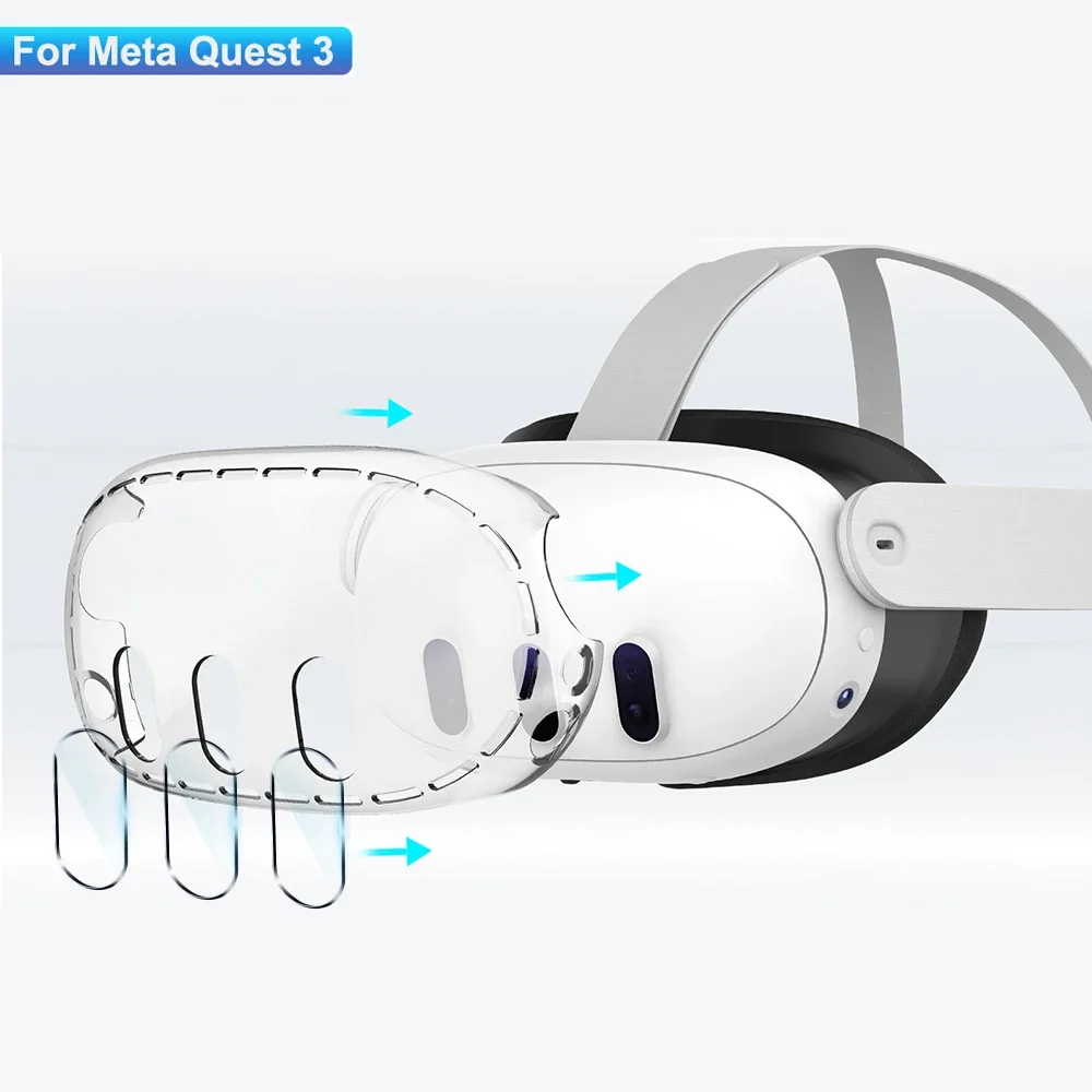 Funda transparente para accesorios Meta Quest 3, cubierta protectora para auriculares VR, Protector de lente de cámara, vidrio templado para Quest3