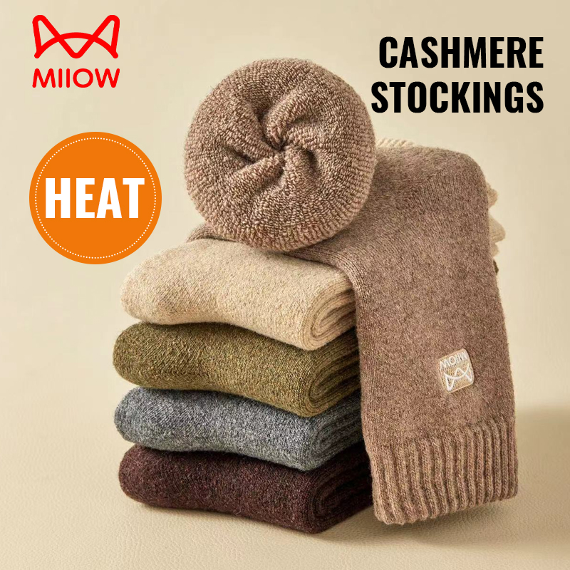 MiiOW calcetines de lana merina para hombre, calcetín grueso de invierno con calefacción, medias de Cachemira resistentes al frío, botas de nieve, calcetines de toalla cálidos marrones Retro