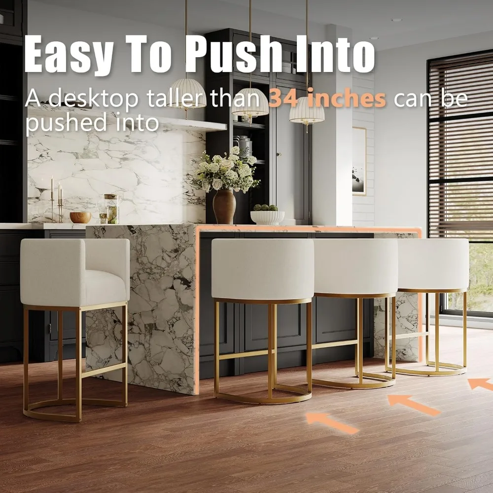 Modern Counter Height Bar Stools,Bar Stools Set of 3,Fabric Upholstered Barrel Barstools with Backs,26'' Kitchen Island Chairs