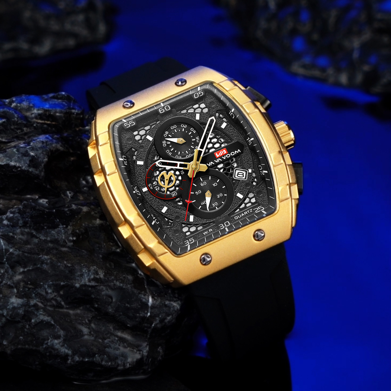 2025, nieuw herenhorloge, multifunctioneel quartz uurwerk, rechthoekig, blauwe wijzerplaat, sportklok, casual mode, siliconen band, herenhorloge