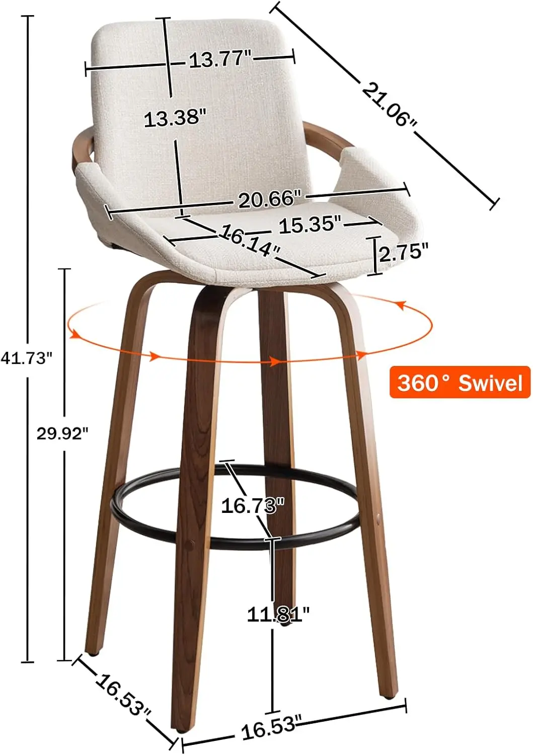 29.5" Bar Height Barstools Set of 2,Mid Century Modern Retro Bar Chairs Charcoal Beige Linen Look Fabric (Beige)