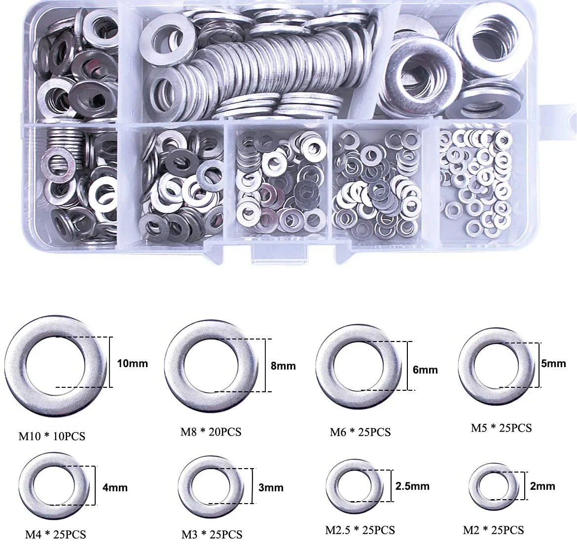 180pcs สแตนเลสสตีลซีล Solid ปะเก็นเครื่องซักผ้า M2 M2.5 M3 M4 M5 M6 M8 M10 Sump Plug น้ํามันสําหรับซ่อมทั่วไปซีลแหวนชุด