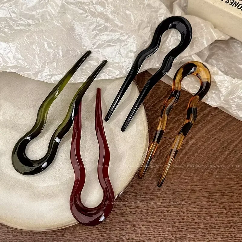 Horquilla para el pelo en forma de U, horquilla de acetato de concha de tortuga a la moda, tocados de diseño geométrico, palillos para el pelo para mujeres y niñas