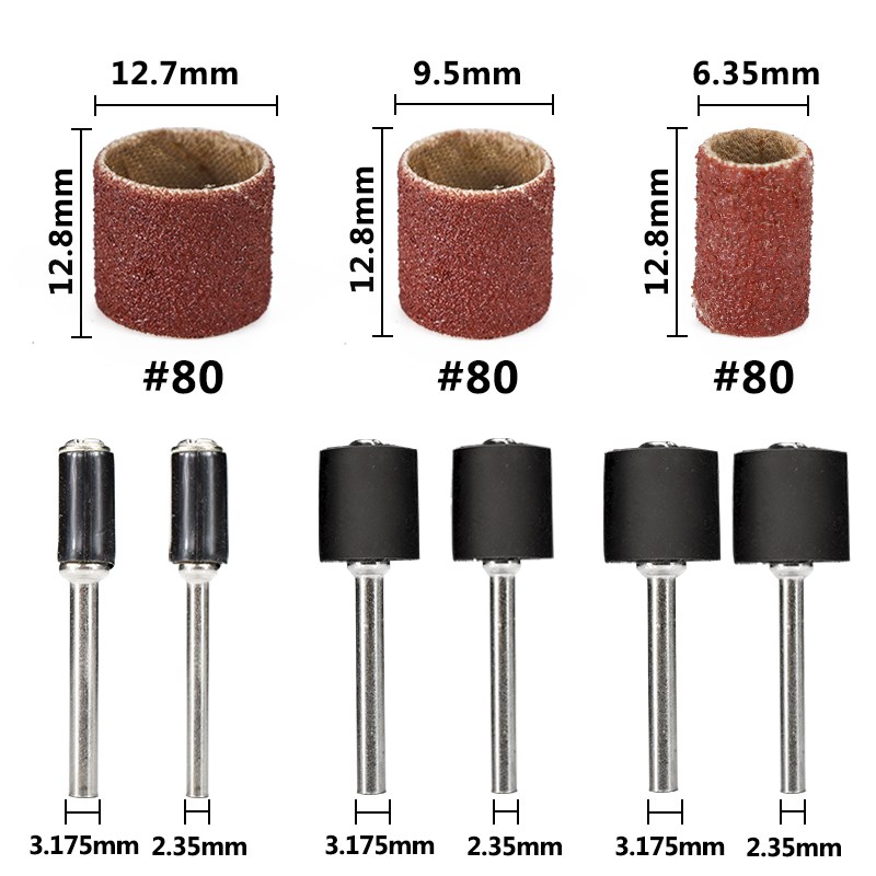 XCAN Chà Nhám Trống Bộ 252 Chiếc 80 Nhám Với 2.35/3.175 Chà Nhám Ban Nhạc Mandrel Dremel Rotary Dụng Cụ đánh Bóng