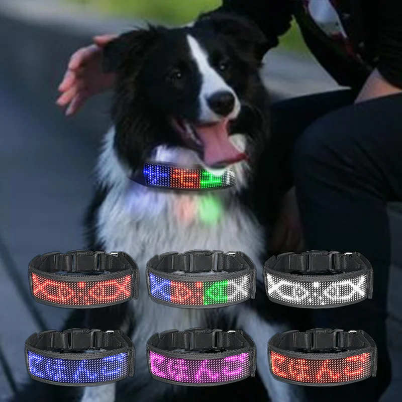 LED 개 목걸이 DIY ID LED 태그 명찰 밤 빛나는 애완 동물 목걸이 작은 중형 대형 개를위한 조정 가능한 안전 강아지 목걸이