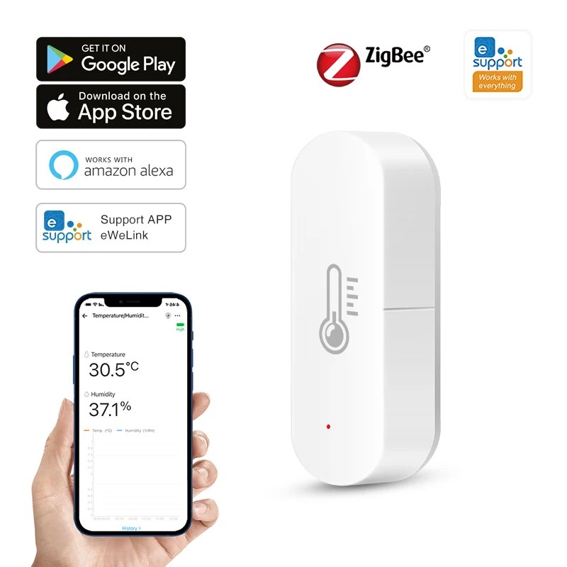Ewelink ZigBee สมาร์ทอุณหภูมิความชื้นเซนเซอร์แบตเตอรี่ APP ควบคุมเครื่องวัดอุณหภูมิเครื่องวัดความชื้น Controller สําหรับ Alexa Google