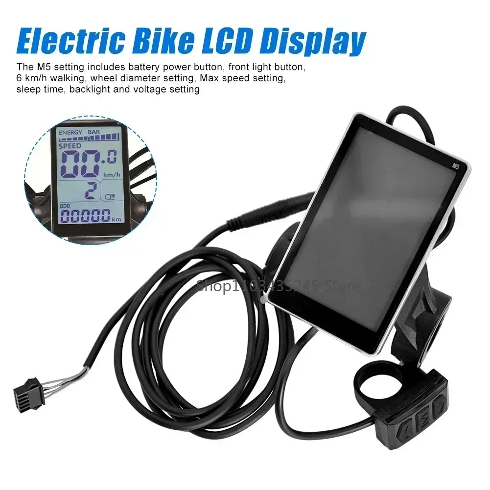 Wyświetlacz LCD do roweru elektrycznego M5, 5-pinowy panel sterowania ekranem prędkościomierza e-bike, akcesoria do hulajnogi elektrycznej i roweru elektrycznego.