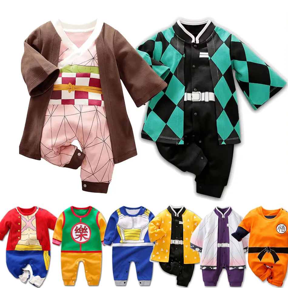 Peleles de Anime para bebé de 0 a 18 meses, disfraz de Cosplay para recién nacido, ropa infantil de algodón Akatsuki Nezuko Tanjirou, traje para niños y niñas