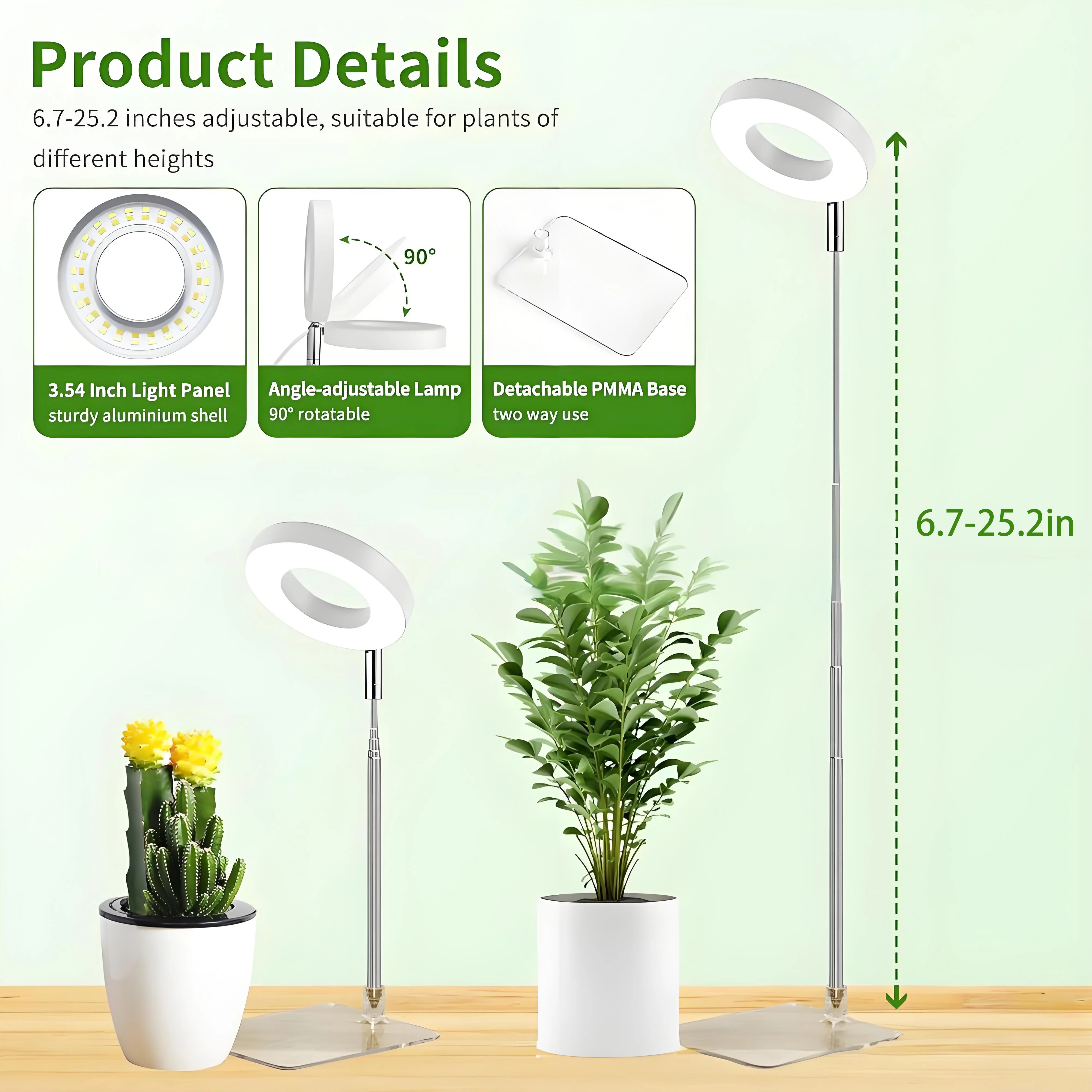 Luz de preenchimento de espectro completo LED cresce a lâmpada com altura ajustável, temporizador 3/9/12H com escurecimento de 10 níveis para jardim de plantas solares internas