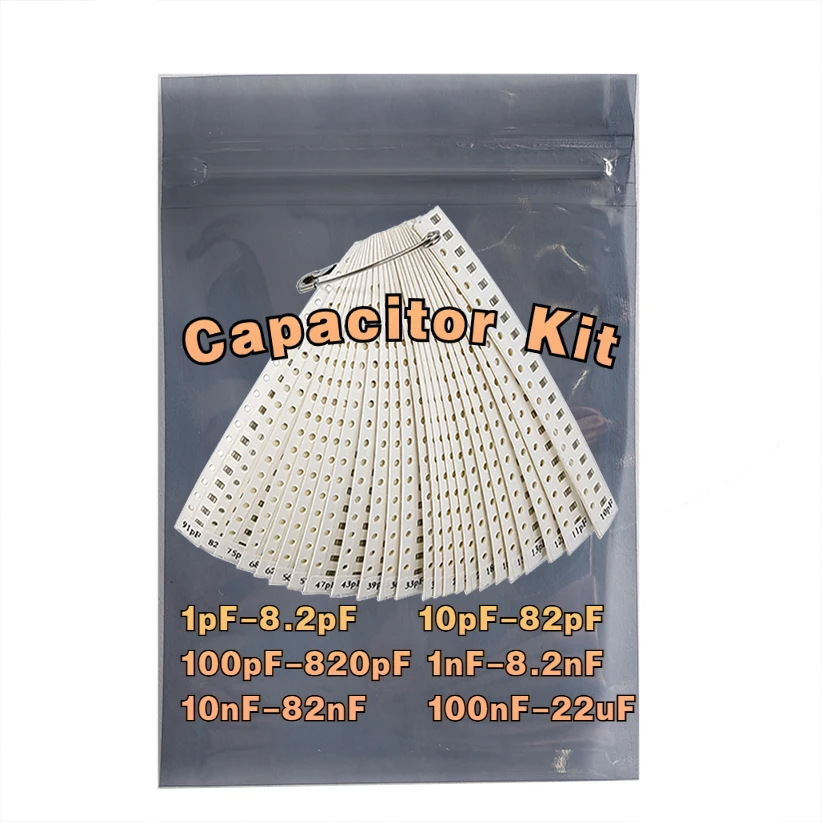 Kit de condensadores 0201 0402 0603 0805 1206 smd Paquete de capacidad cada valor * 20 piezas Kit de muestra Condensador 470nf 1nf 10nf 1uf 10uf 22uf
