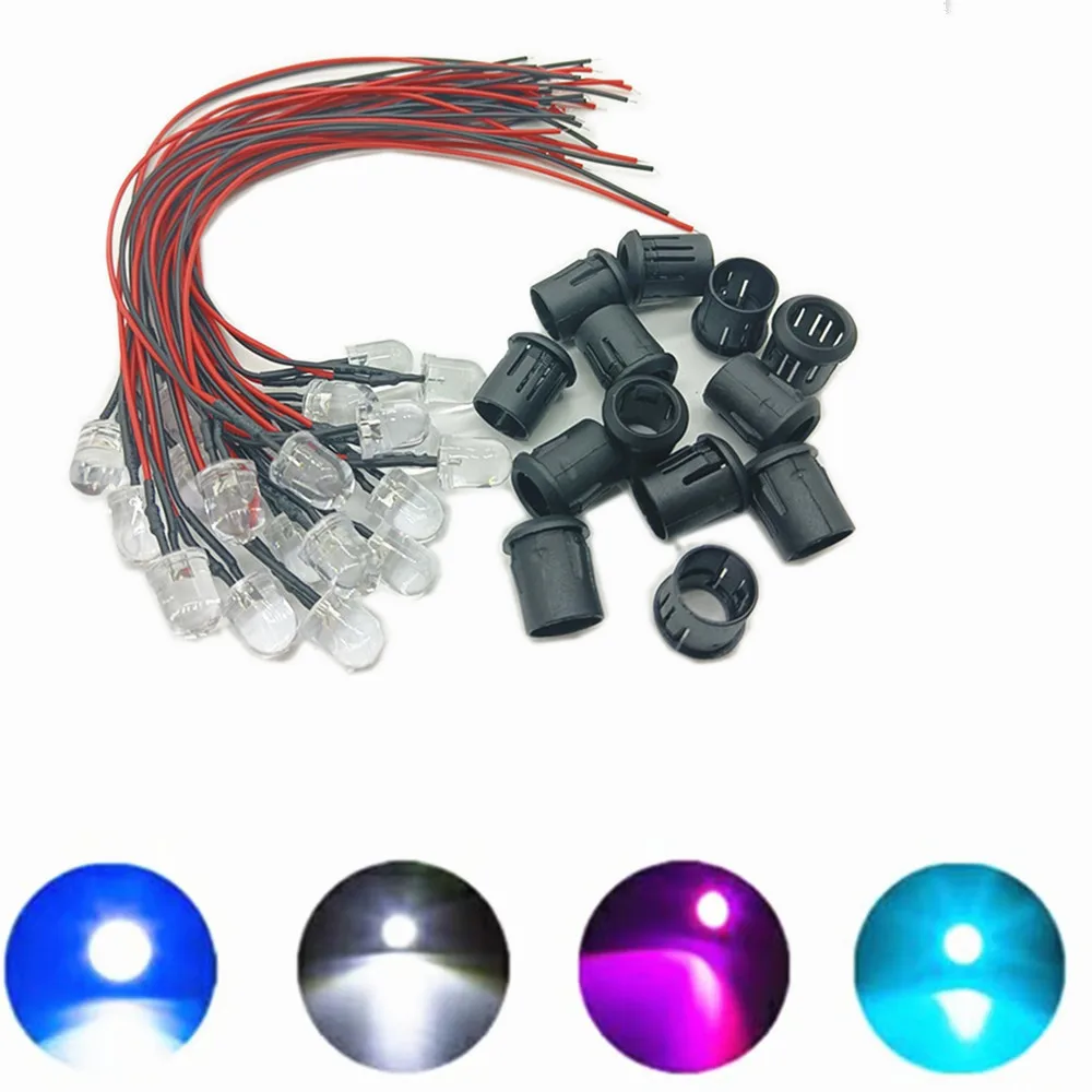 20PCS LED ไดโอด DC3V 5V 12V 24V 3 มม.5 มม.10 มม.สําหรับสีแดง/สีเขียว/สีฟ้า /สีเหลือง/UV/สีส้ม/สีชมพู/ร้อน/สีขาว/RGB Pre-CABLE