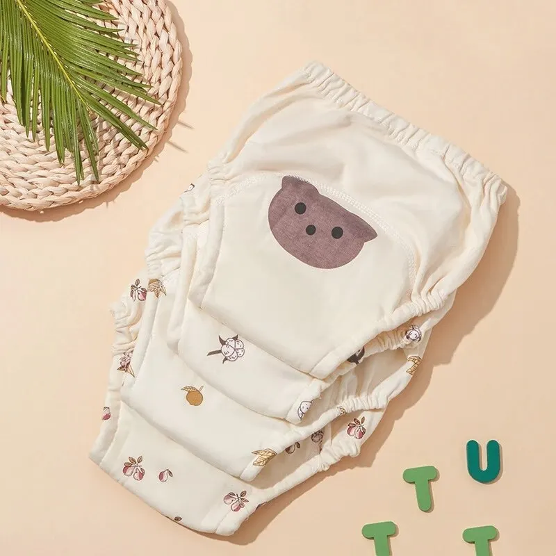 Calças de treinamento de bebê de algodão reutilizáveis à prova d'água, 6 camadas, shorts infantis, roupa íntima, fraldas de bebê, calcinha, troca de fraldas