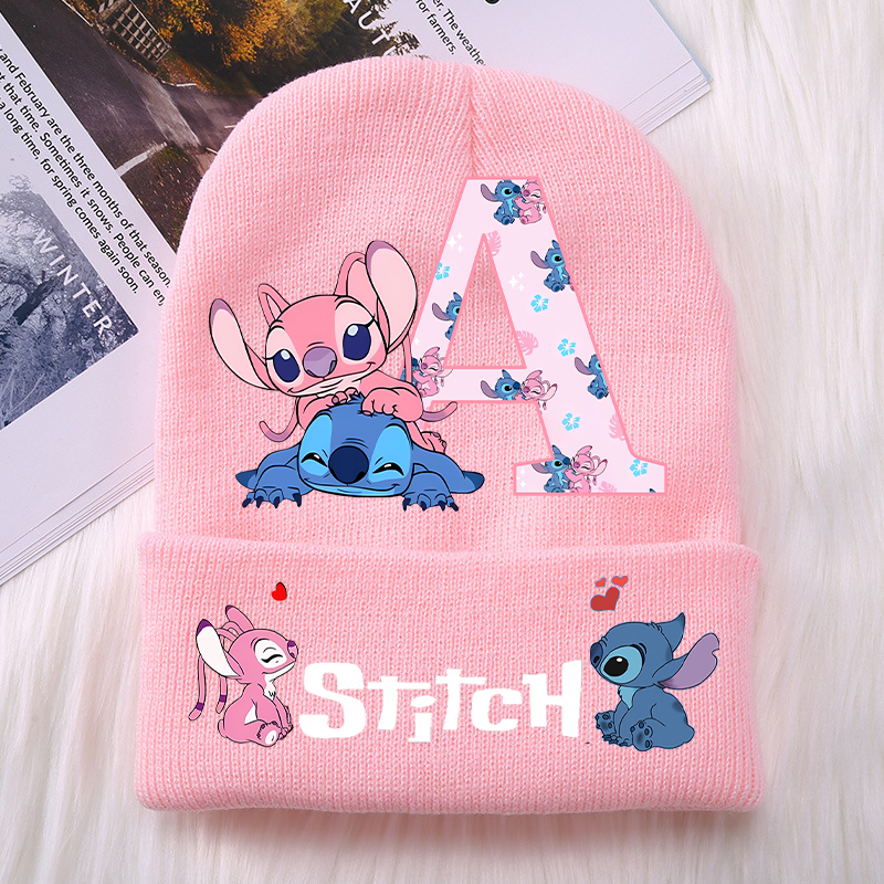 Stitch anjo meninas bonés de malha chapéu do bebê kawaii dos desenhos animados carta A-Z impresso gorro crianças inverno quente acessórios presentes natal