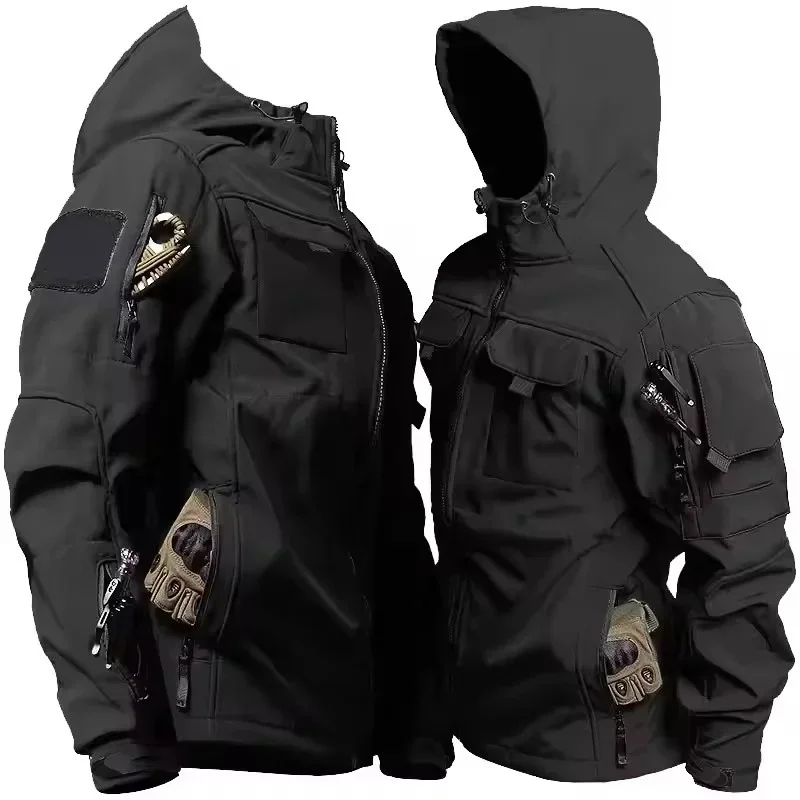 Novo outono inverno jaquetas táticas dos homens militar casca macia impermeável à prova de vento com capuz jaqueta ao ar livre funcional multi-bolsos