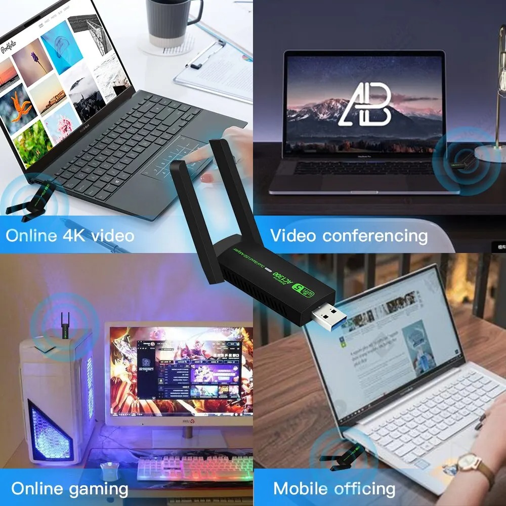 Adaptador WiFi USB 3,0, tarjeta de red de 1300Mbps, doble banda, 2,4G/5GHz, Bluetooth 4,2, transmisor receptor inalámbrico para ordenador portátil y de escritorio