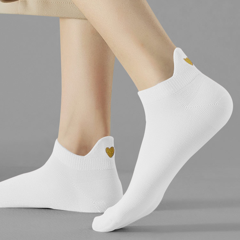 Lote de 4 pares de calcetines de moda para mujer, novedad de primavera 2023, Color algodón, novedad para niñas, bonito corazón bordado, calcetines tobilleros divertidos informales, paquete