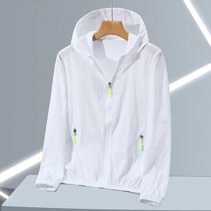 Jaqueta de proteção solar fina de seda gelo upf50 + para homens e mulheres, esportes de verão, proteção uv, roupas de pele respiráveis