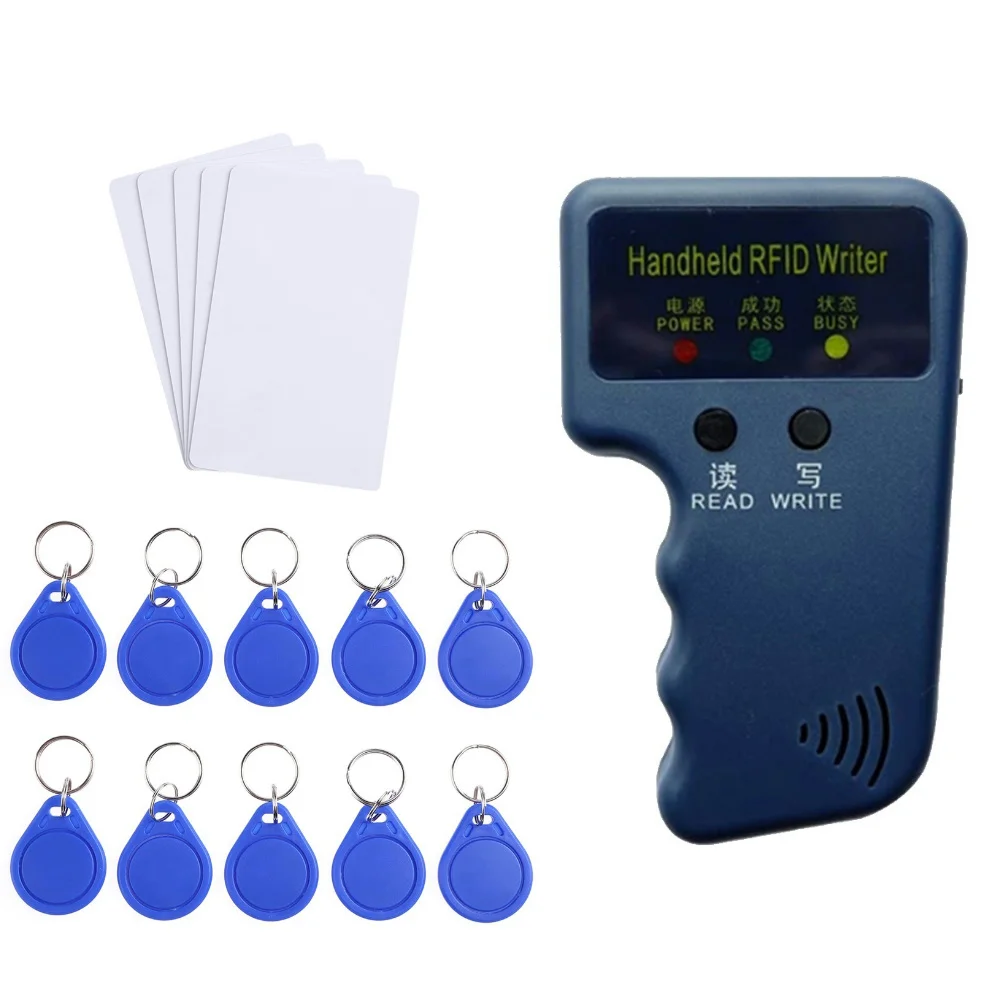 Copiadora de tarjetas RFID de mano EM4100, lector de identificación de 125khz, programador de tarjetas, fotocopiadora duplicadora inteligente + etiquetas de 5/10 Uds.