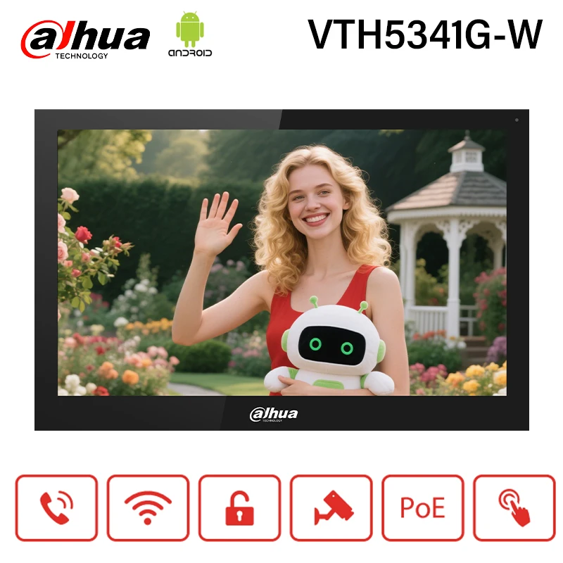 Dahua original android ip & wi-fi monitor interno 10 ''tela de toque monitor de câmera ip com porta poe RS-485 multilang VTH5341G-W