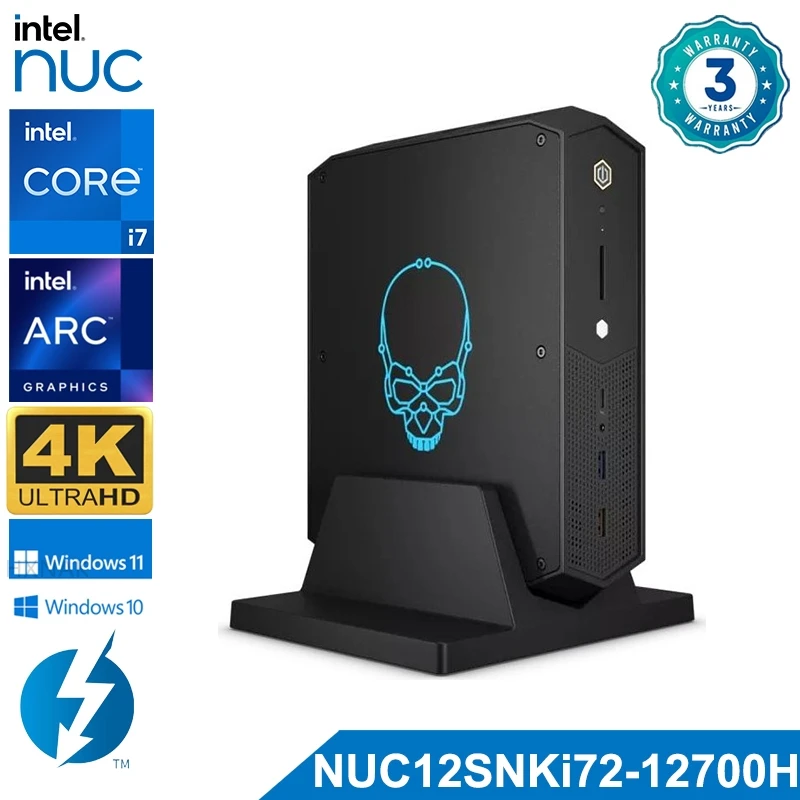 Processador Intel NUC Desktop, NUC12SNKi72, Core i7-12700H, Arc A770M, 16GB, Gráficos GDDR6, Thunderbolt 4, Bluetooth 5.2, PC de jogo