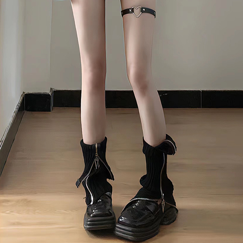 Couvre-jambes gris avec fermeture éclair latérale pour fille, chaussettes tendance de personnalité simples et polyvalentes, Style collège, automne et hiver, pour garder au chaud