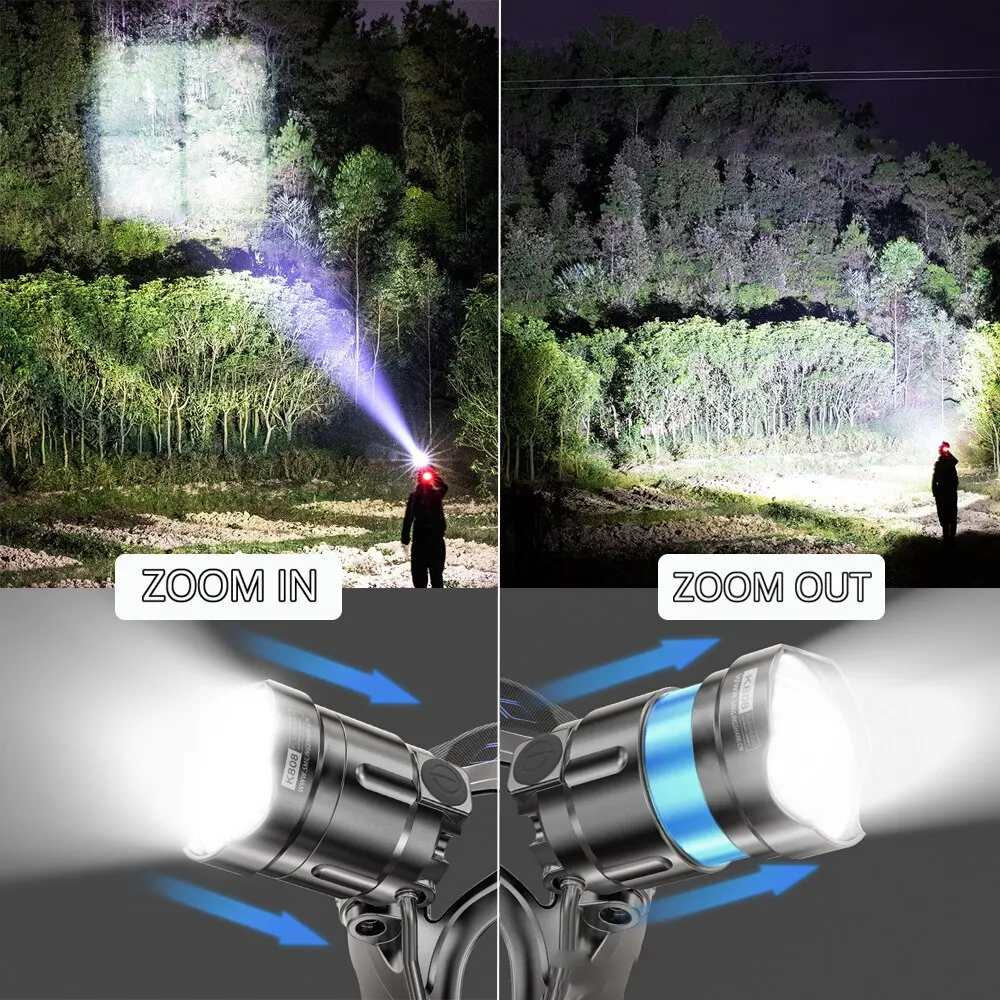 Linterna frontal Led XHP70/90 de alta potencia, recargable por USB, con Zoom, resistente al agua, para caza al aire libre, linterna para acampar