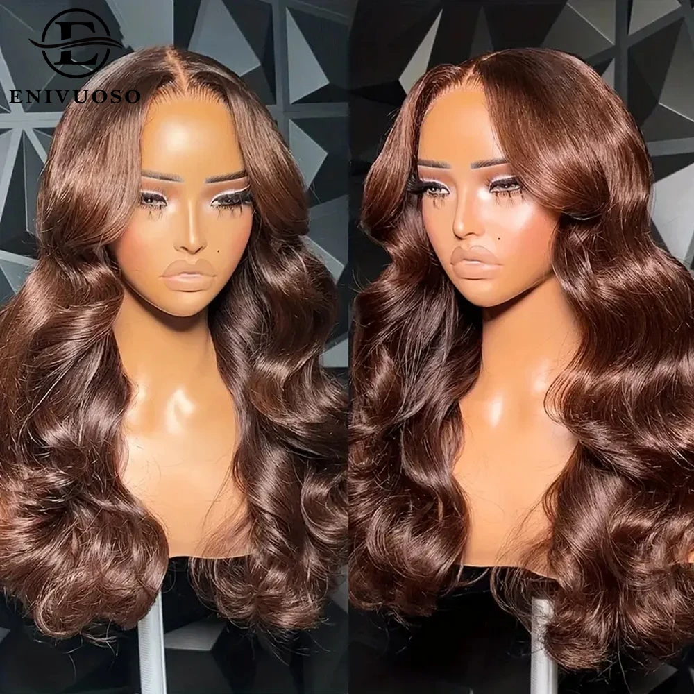 13x4 Chocoladebruine Body Wave Lace Front Pruiken Voor Zwarte Vrouwen Hittebestendige Vezel Roodbruin Gekleurde HD Kant Synthetische Pruik