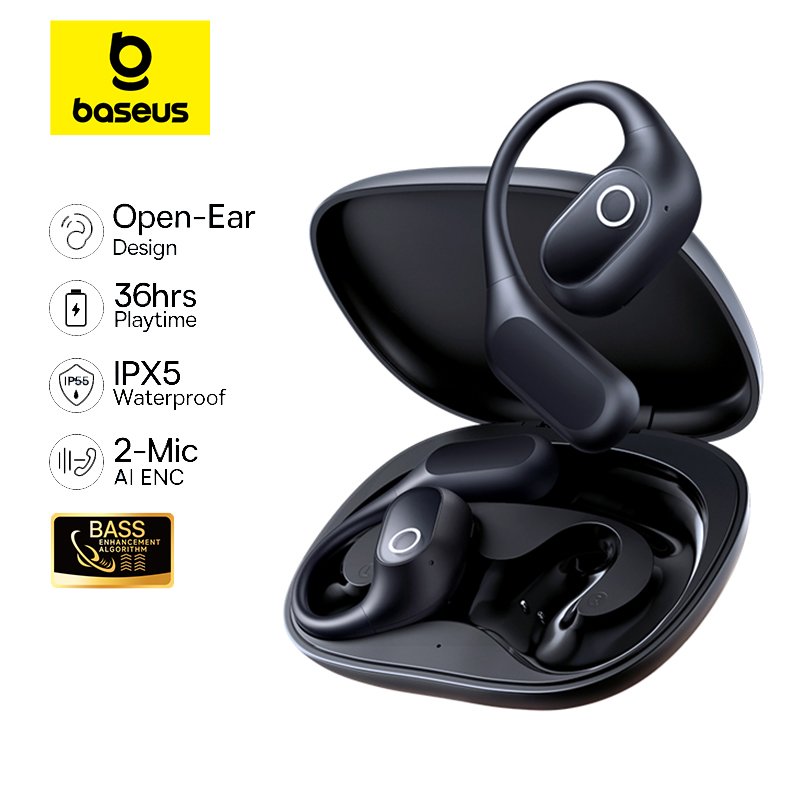 Baseus Eli 2i Fit Open-Ear-Kopfhörer, echte kabellose Bluetooth 6.0-Ohrbügel-Kopfhörer, IPX5 wasserdichte Sport-Ohrhörer, Bass-Boost