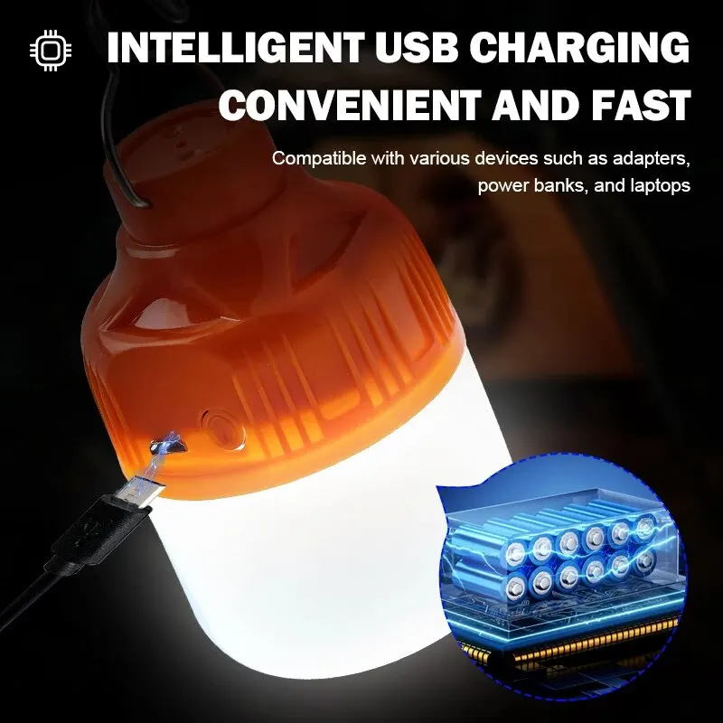 USB ชาร์จ LED แคมป์ปิ้งโคมไฟความสว่างสูงแบบพกพาแสงกลางแจ้งฉุกเฉินเต็นท์โคมไฟสำหรับตกปลาเดินป่ากลางคืนใช้