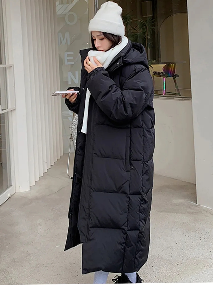 2025 Koreaanse Vrouwen Winterjas Lange Overjas Capuchon Parka Warme Dikke Zwart Beige Winddicht Vrouwelijke Dons Katoenen Jas Uitloper
