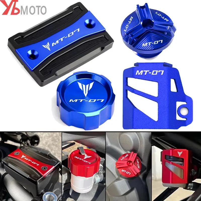 Para Yamaha MT07 2025 2024 accesorios MT 07 FZ07 2014-2025 2022 cubierta de depósito de líquido de frenos delantero y trasero de motocicleta tapa de aceite de motor
